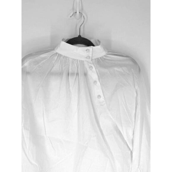 Harshman “Bianca” Ruched Button-Front Band Collar Blouse in White – NWT – XS - Picture 3 of 11